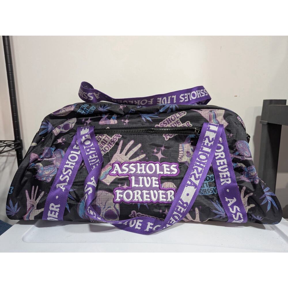 Emotional Baggage Purple And Black Duffle Travel Bag Skull